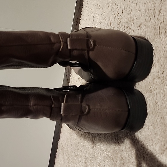 Naturalizer Boots Womens 8.5 W Knee High Gray Brown Leather Zippers Wide Riding - Picture 6 of 7